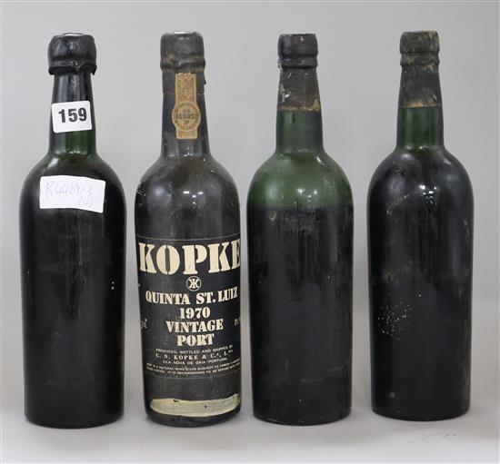 Four bottles of port, including Kopke 70, Warres 58, Fonseca 63 and 66